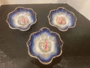 Antique Royal Bavarian PMB Germany Portrait Candy/ Nut Bowl W/Handles Set of 3 - Picture 1 of 2