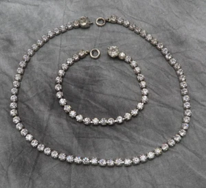 Vintage Rhinestone Necklace Bracelet Set Clear Faceted Crystal Choker 37h - Picture 1 of 9