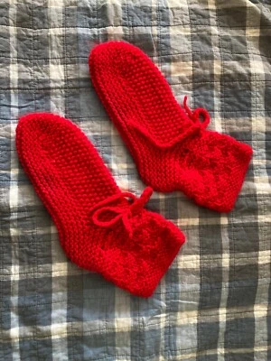 手工针织男女通用红色短靴袜,复古,轻微磨损 — 第 1/4 张图片