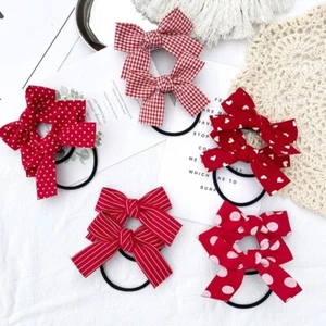UK New Girls Red Butterfly Knot Hair Rope Love Wave Spot Hair Accessories - Picture 1 of 33