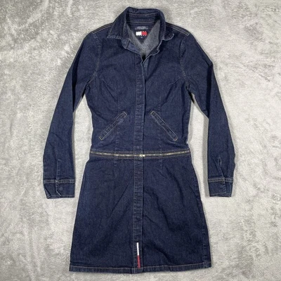 Vestido Tommy Jeans Denim Mujer Manga Larga Mediana Cremallera Bolsillos Frontales Años 90 Foto 1 de 4