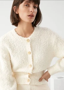 & ALTRE STORIE Cardigan ritagliato in maglia misto lana bouclé avorio M - Foto 1 di 9