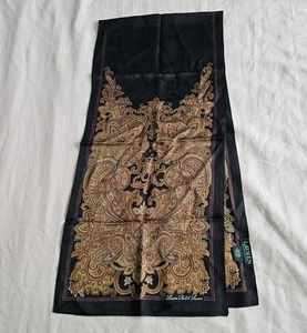 Vintage Lauren Ralph Lauren 100% Silk Scarf Black Paisley Design 12" x 53" FAB - Picture 1 of 11