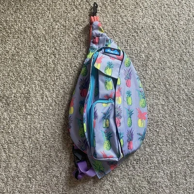 KAVU Original Rope Sling Bag Pineapple AOP Print Crossbody Backpack Purple - Image 1 of 4