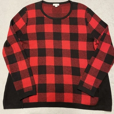 Suéter J Jill Mediano Rojo Negro Cuadros Búfalo Mezcla de Lana a Cuadros Acogedor Vacaciones Foto 1 de 4