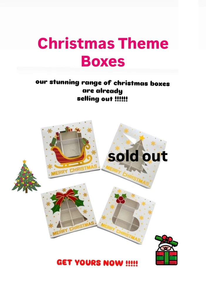 Empty Pick And Mix Sweet Box Gold Foil Christmas Theme Boxes 15*15*3.5cm - Image 1 of 1
