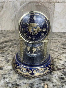 Franklin Mint Carousel Clock Dentzel Porcelain Cobalt Blue & Gold Horse Dome - Picture 1 of 23