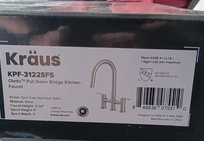 Grifo de cocina extraíble puente Kraus KPF-3122 Oletto 1,8 GPM - acero inoxidable Foto 1 de 4