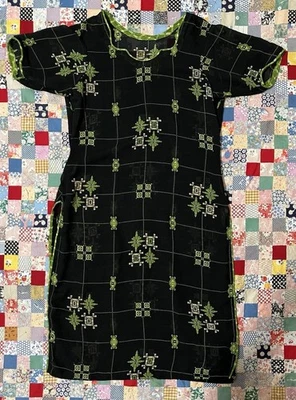 Vestido transparente geométrico y floral vintage años 50/60 negro y verde talla S/M Foto 1 de 4