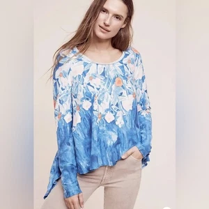 Anthropologie Meadow Rue Leinenfelder Swing-Top blau Langarm Größe Large - Bild 1 von 10