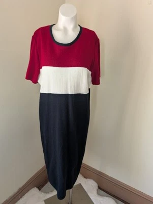 Vestido Suéter Vintage Años 90 Para Mujer 18W Bloques de Color Rayas Kathie Lee Midi Modesto Foto 1 de 4