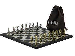 Black Marble Personalised Metal Chess Set with Drawstring Bag 14 Inch - Picture 1 of 12