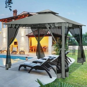 10' x 10' Steel Outdoor Gazebo Canopy Tent w/Mosquito Netting Double Tiered Top! - Picture 1 of 35