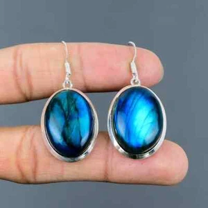 Marvelous Labradorite Gemstone 925 Sterling Silver Handmade Earring D-15 - Picture 1 of 6