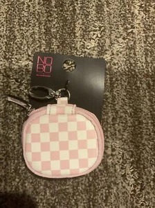 NOBO No Boundaries Airpod Case Key Ring Pink White Checkered NWT - Picture 1 of 3