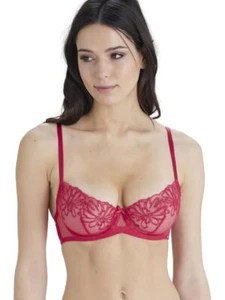 Pretty Polly Women's Peony Embroidery Non Padded Balconette Bra, Crimson 32DDD - Picture 1 of 3