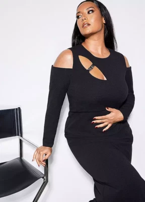 Size 12 - STAR by Julien Macdonald Black Fitted Cut Out Detail Dress - Image 1 of 4