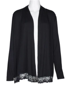 Anna Rose Lace Trim Lightweight Blazer Jacket Cardigan Size XL Black NWT $48 - Picture 1 of 4