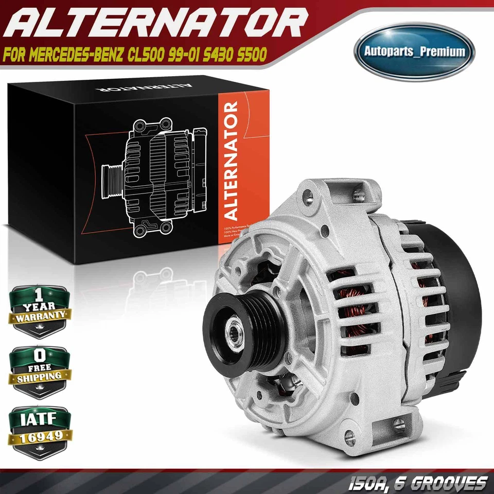 Генератор переменного тока для Mercedes-Benz CL500 99-01 S430 S500 150A/12V CW 6-канавочный шкив - Изображение 1 из 4