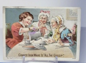 Granite Iron Ware "all the gossip" Victorian trading card Major, Knapp & Co NY - Picture 1 of 3