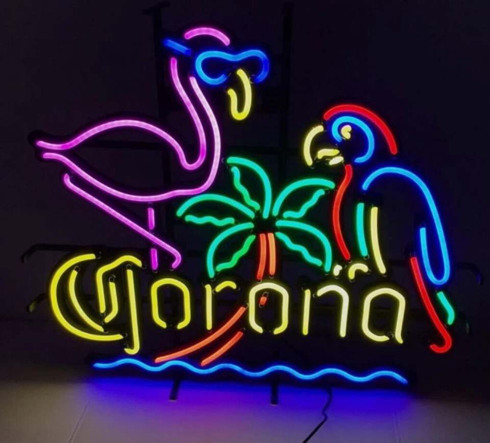 Corona Beer Flamingo Parrot Palm Tree Neon Sign 20"x16" Light Lamp Decor Bar SY - Image 1 of 1