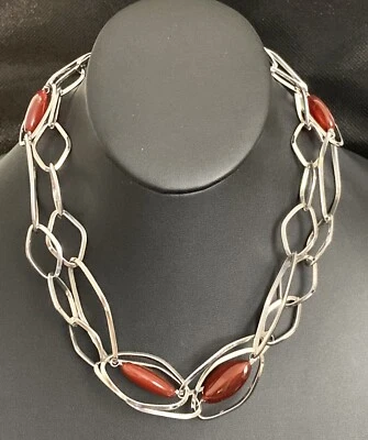 Collar de cuentas de cornalina Simona Collini cadena de eslabones de acero inoxidable LARGO Italia Foto 1 de 4