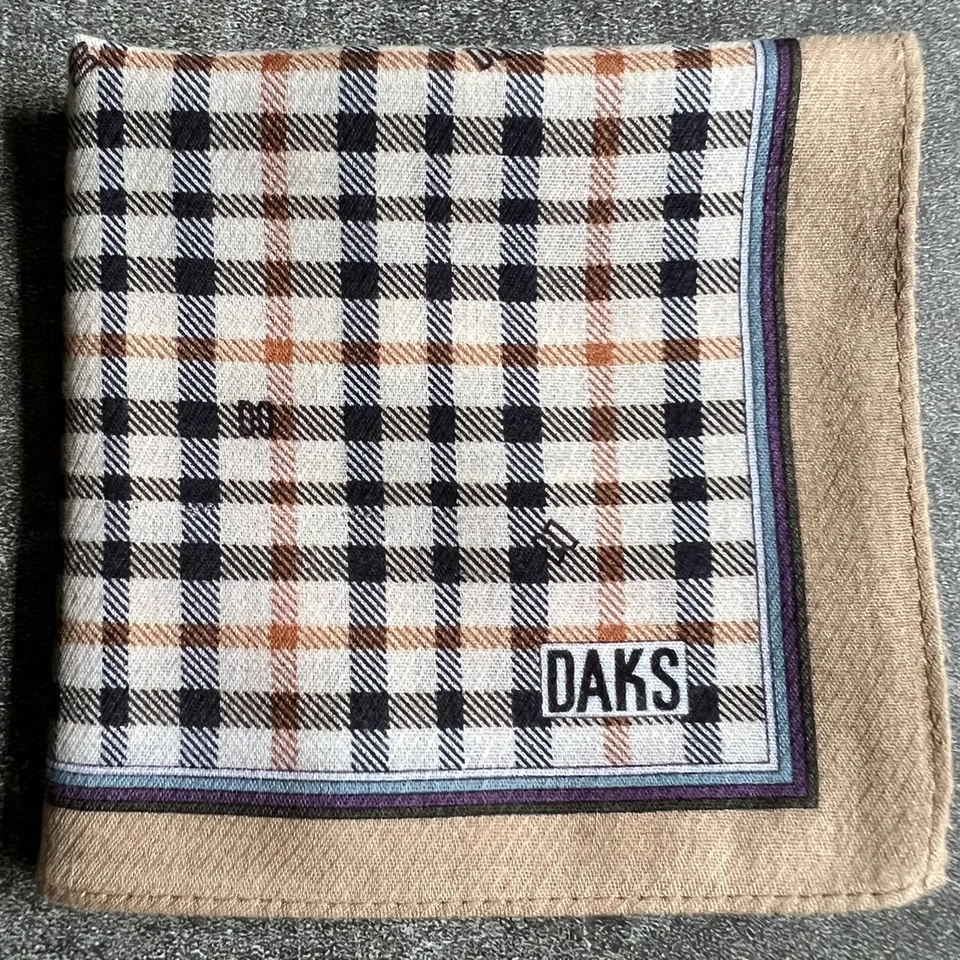 PAÑUELO VINTAGE HOMBRE BOLSILLO CUADRADO MARRÓN CUADROS ALGODÓN 19" B0204 Foto 1 de 3