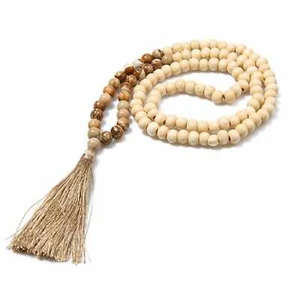 8mm White sandalwood Picture Necklace mala Wrist Bless spirituality Artisan - Picture 1 of 1