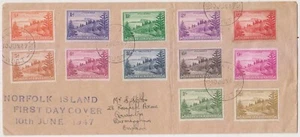 BC NORFOLK ISLANDS 1947 Sc 1-12 ON FD COVER TO BIRMINGHAM, ENGLAND F,VF - Picture 1 of 1