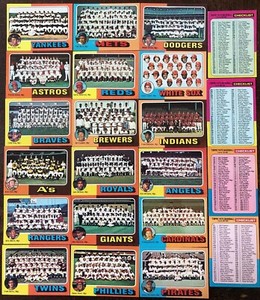 1975 Topps Baseball Team Card (UNMARKED) Clean Checklist Pick Your Cards