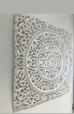 WHITE MORROCAN STYLE CARVED WOOD HANGING PANEL WALL ART HOME DECOR 56 x 56cms..