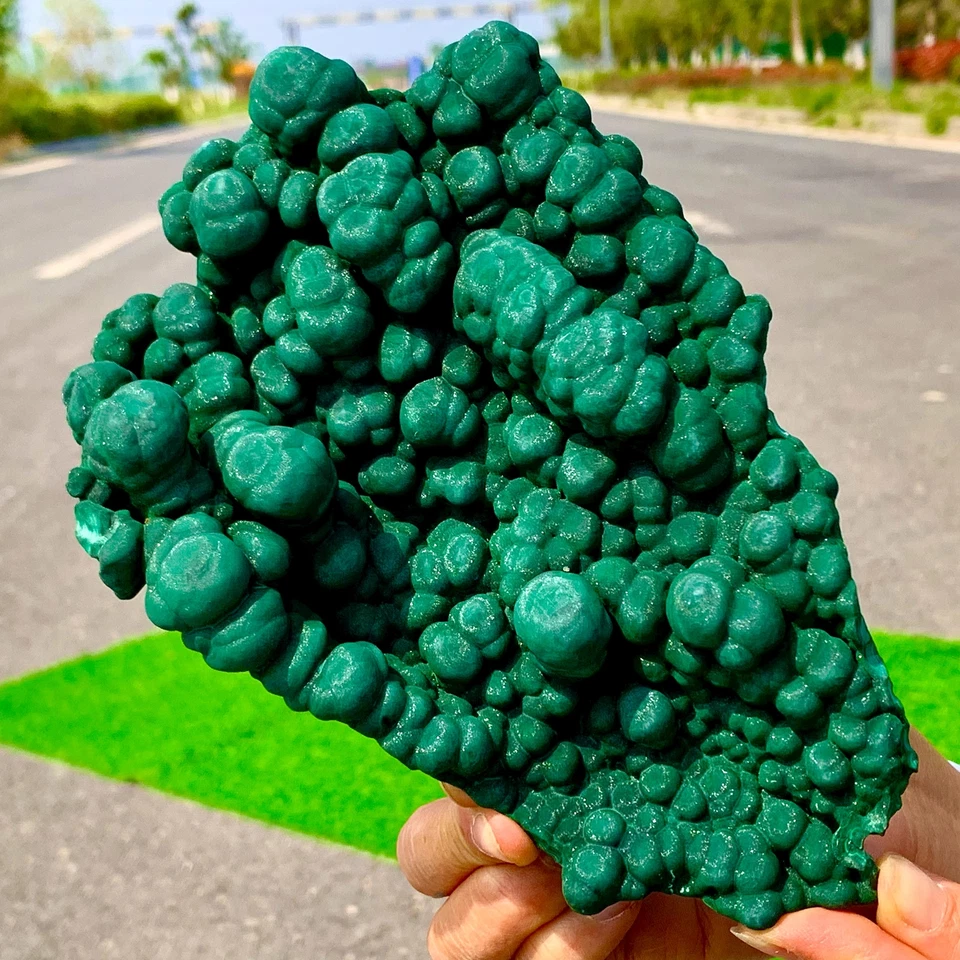 1.85LBRare!! Natural velvet Malachite stone cat eye cluster rough mineral sample - Image 1 of 4