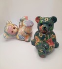 Joan Baker Vintage 1980s Teddy Bears Porcelain Patchwork Fabric Figurines