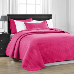 3 Piece Embossed Quilted Bedspread Set Twin Queen King Size Coverlet Bed Throws - Picture 1 of 110