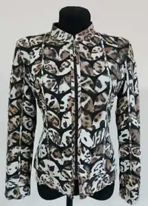 White Leopard Pattern Leather Coat Woman Jacket Leaf Design Zip Light Short D1 - Picture 1 of 125