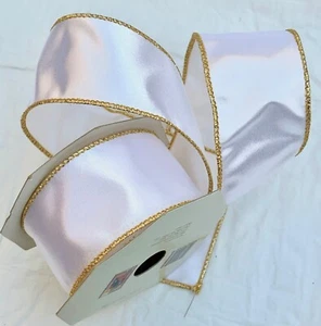 Vintage New! Deck The Halls White & Gold Wire Edge Ribbon ~ 2" x 3 Yards - Picture 1 of 6