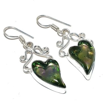 Corazones - Pendiente triplete de plata de ley 925 con piedras preciosas de ópalo de fuego 1,9" F418 Foto 1 de 4