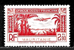 HICK GIRL-OLD MINT FRENCH / MAURITANIE AIRPOST SC#C2 PLANE OVER LAND X3257 - Picture 1 of 2