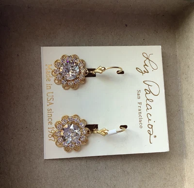 *LIZ**PALACIOS**14K*ORO*CHAPADO*SWAROVSKI*CRISTAL*FILIGRANA*FLOR*GOTA*PENDIENTES* Foto 1 de 4