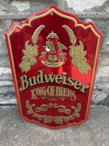 Vintage Metal Budweiser Sign Plaque King Of Beers Metal Advertising Pub Tavern - Picture 1 of 5