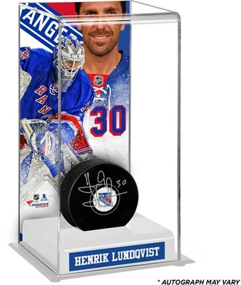Henrik Lundqvist New York Rangers Signed Puck with Deluxe Tall Hockey Puck Case - Image 1 of 2