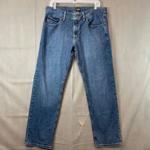 Pantalones de mezclilla Lee de corte regular para hombre 34x30 azules pierna recta elásticos clásicos cremallera informales - Imagen 1 de 9