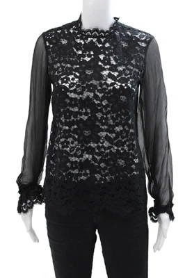 Blusa Alexis Mujer Seda Encaje Panel Detalle Transparente Manga Larga Negra Talla XS Foto 1 de 4