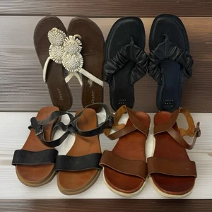 Lot Of 4 Women's Summer Sandals Flip Flop Flower Flat Beach Boho Hippie Size 7.5 - Picture 1 of 8