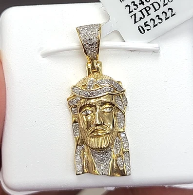 10K Yellow Gold Genuine Natural 0.40ctw Diamonds, Jesus face Pendant Charm 25mm - Image 1 of 4