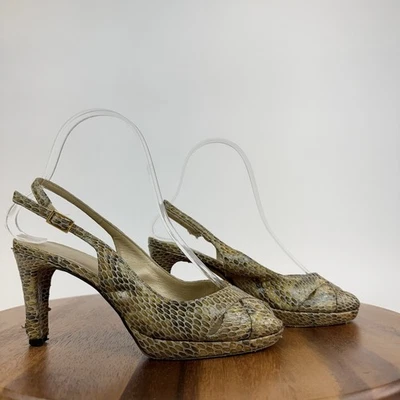 Womens Stuart Weitzman Beige Snakeskin Leather Peep Toe Slingback Heels Size 5.5 - Image 1 of 4
