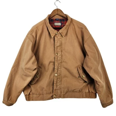 Vintage 1980’s Ruff Hewn Men's Plaid Lined Chore Jacket Tan GUC  - Image 1 of 4