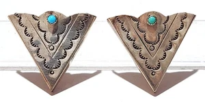 Fred Harvey Ära Münze Silber Türkis Navajo gestempelt Kragenspitzen signiert AZRZ PR - Bild 1 von 13