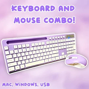 Cute Pastel Purple & White 2.4GHz Wireless Keyboard And Mouse Combo - Picture 1 of 6