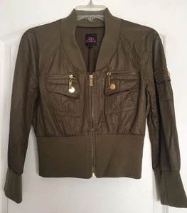 2bBEBE OLIV SATIN mit RIPPBESATZ GOLDFARBENE REISSVERSCHLÜSSE SATIN BOMBERJACKE - M - Bild 1 von 6